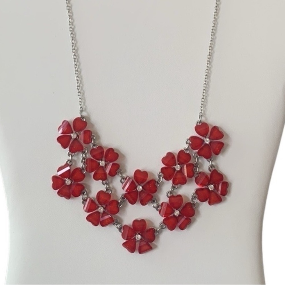 Faceted Red Flower Statement‎ Necklace